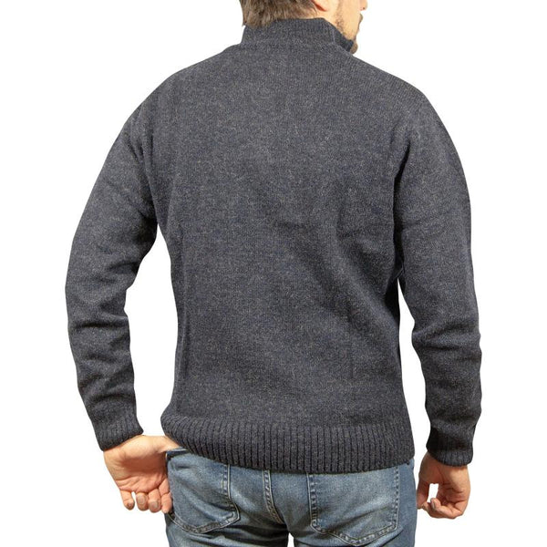 Jumpers 100% Shetland Wool Half Zip Up Knit Jumper Pullover Mens Sweater Knitted Denim Blue (45)