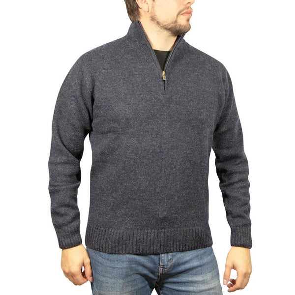 Jumpers 100% Shetland Wool Half Zip Up Knit Jumper Pullover Mens Sweater Knitted Denim Blue (45)