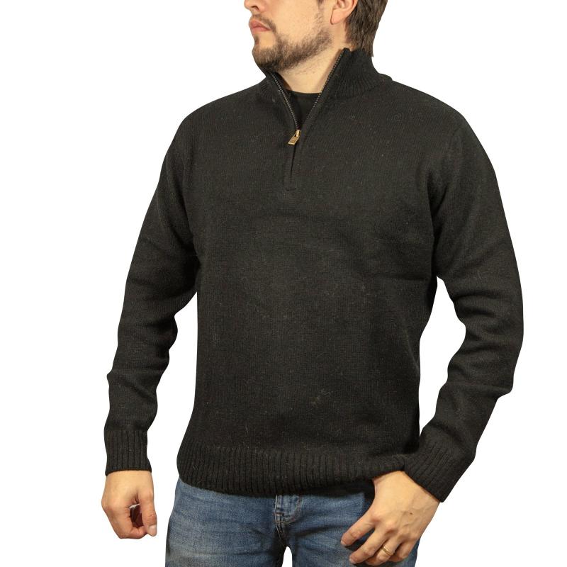 Jumpers 100% Shetland Wool Half Zip Up Knit Jumper Pullover Mens Sweater Knitted Plain Black