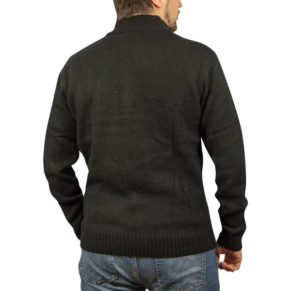 Jumpers 100% Shetland Wool Half Zip Up Knit Jumper Pullover Mens Sweater Knitted Plain Black