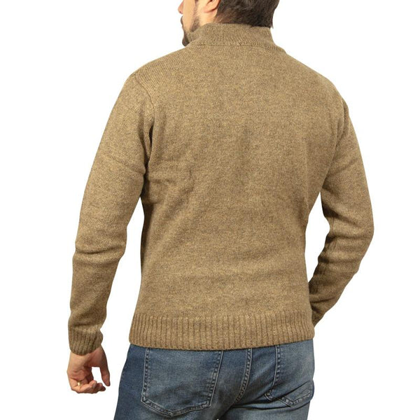 Jumpers 100% Shetland Wool Half Zip Up Knit Jumper Pullover Mens Sweater Knitted Nutmeg (23)