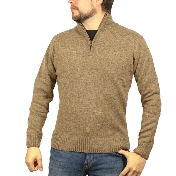 Jumpers 100% Shetland Wool Half Zip Up Knit Jumper Pullover Mens Sweater Knitted Nutmeg (23)