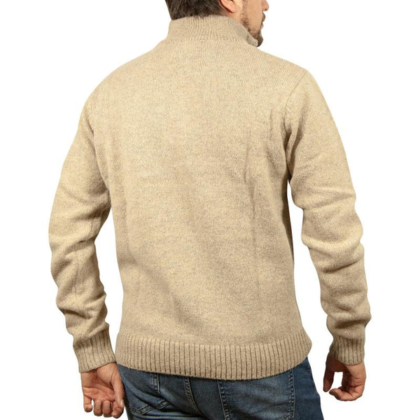 Jumpers 100% Shetland Wool Half Zip Up Knit Jumper Pullover Mens Sweater Knitted Oat Marle (03)