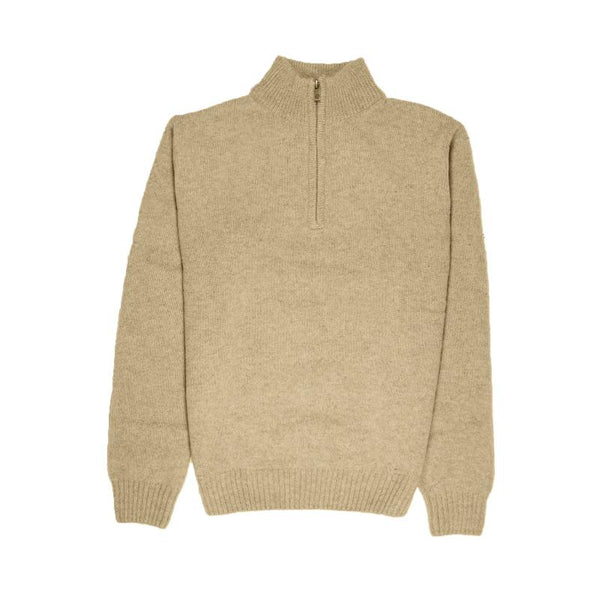 Jumpers 100% Shetland Wool Half Zip Up Knit Jumper Pullover Mens Sweater Knitted Oat Marle (03)