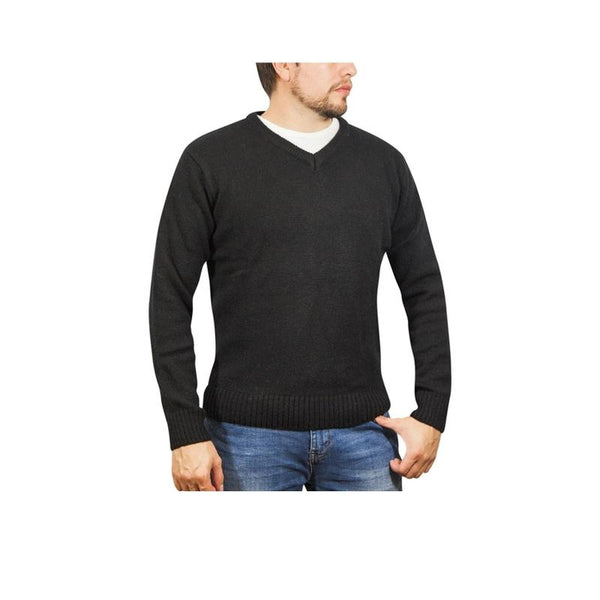 Jumpers 100% Shetland Wool V Neck Knit Jumper Pullover Mens Sweater Knitted Plain Black