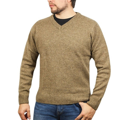 Jumpers 100% Shetland Wool V Neck Knit Jumper Pullover Mens Sweater Knitted Nutmeg (23) 3Xl