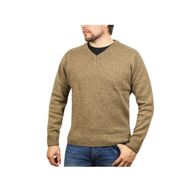 Jumpers 100% Shetland Wool V Neck Knit Jumper Pullover Mens Sweater Knitted Nutmeg (23)