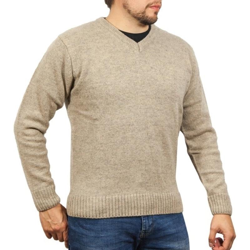 Jumpers 100% Shetland Wool V Neck Knit Jumper Pullover Mens Sweater Knitted Oat Marle (03) L