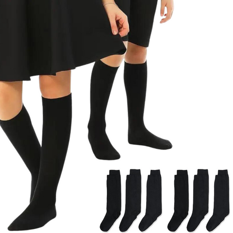 Socks 6X Pairs School Uniform Knee High Cotton Rich Girls Boys Kids Bulk Black 13 (8 10 Years Old)