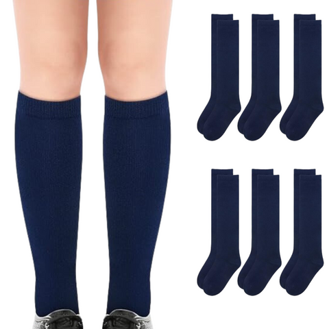 Socks 6X Pairs School Uniform Knee High Cotton Rich Girls Boys Kids Bulk Navy 13 (8 10 Years Old)