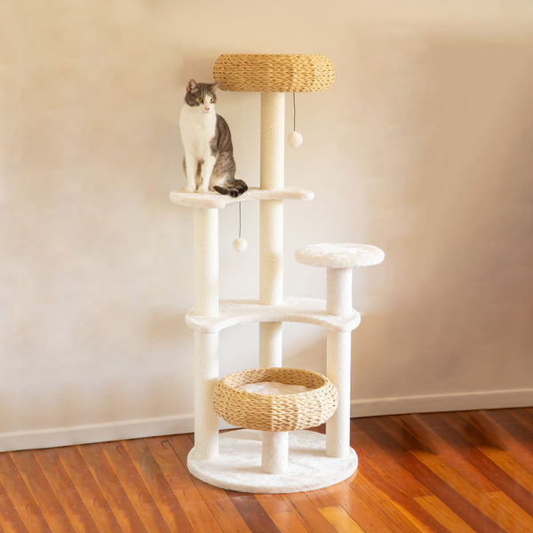 Furniture & Scratchers 5 Platform Plush And Wicker Cat Tree