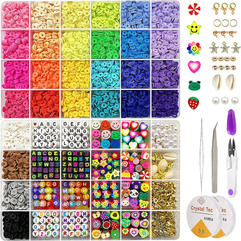 Modelling Clay 7860Pcs 28 Colors 6Mm Flat Round Ceramics Polymer Clay Bead Alphabet Beads Jewelry Making Kit