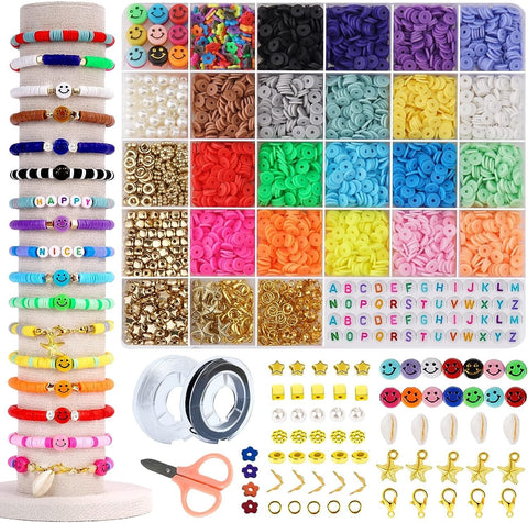 Modelling Clay 20 Colours 5300Pcs Clay Heishi Beads Jewellery Making Kit Smiley Face Flat