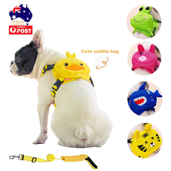 Harnesses Ondoing Pet Saddle Bag Dog Harness Backpack Hiking Traveling Outdoor Bags Cute Costume (Yellow Duck With Leash Set)M