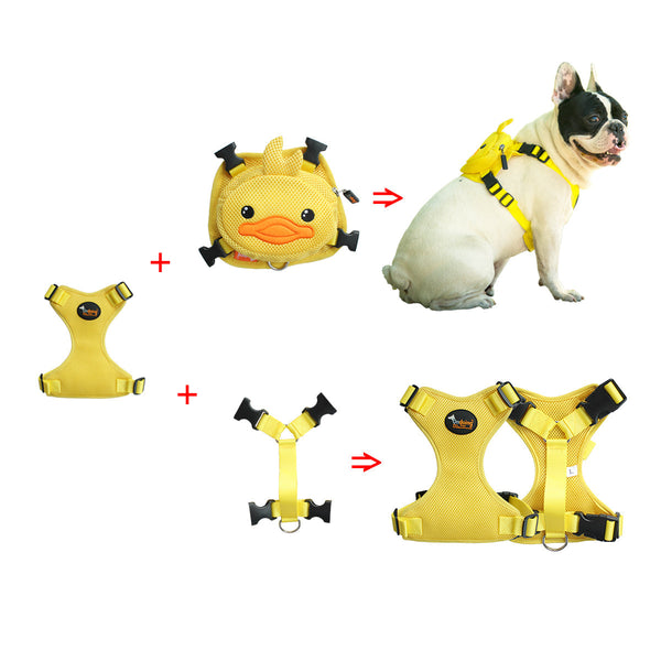 Harnesses Ondoing Pet Saddle Bag Dog Harness Backpack Hiking Traveling Outdoor Bags Cute Costume (Yellow Duck With Leash Set)M