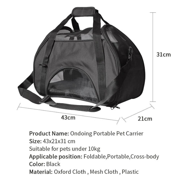 Pet Transport Ondoing Black Portable Pet Carrier Tote Travel Bag Kennel Soft Dog Crate Cage Outdoor