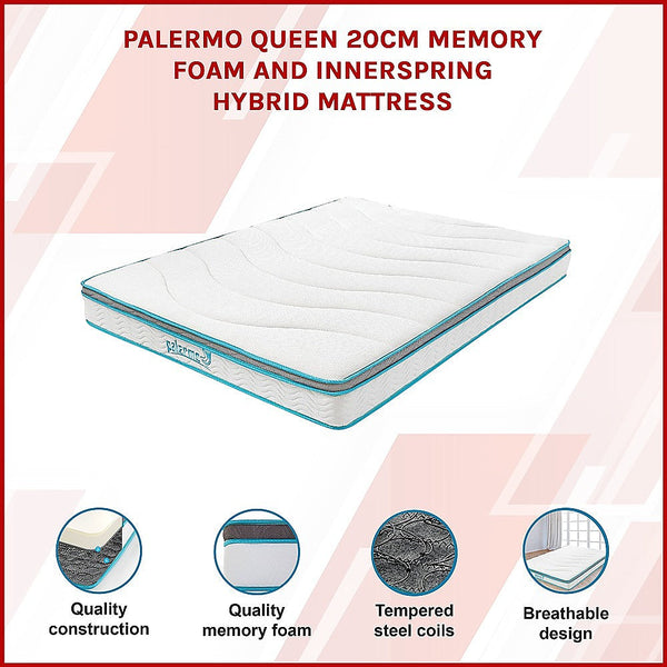 Mattresses Palermo Queen 20Cm Memory Foam And Innerspring Hybrid Mattress