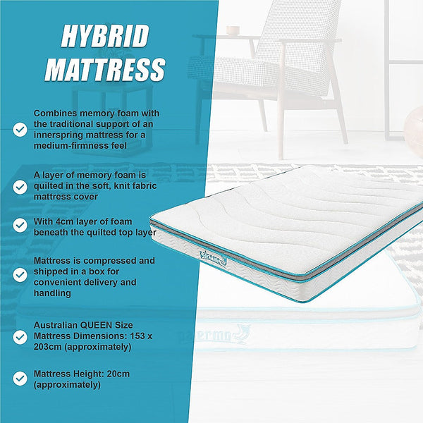 Mattresses Palermo Queen 20Cm Memory Foam And Innerspring Hybrid Mattress