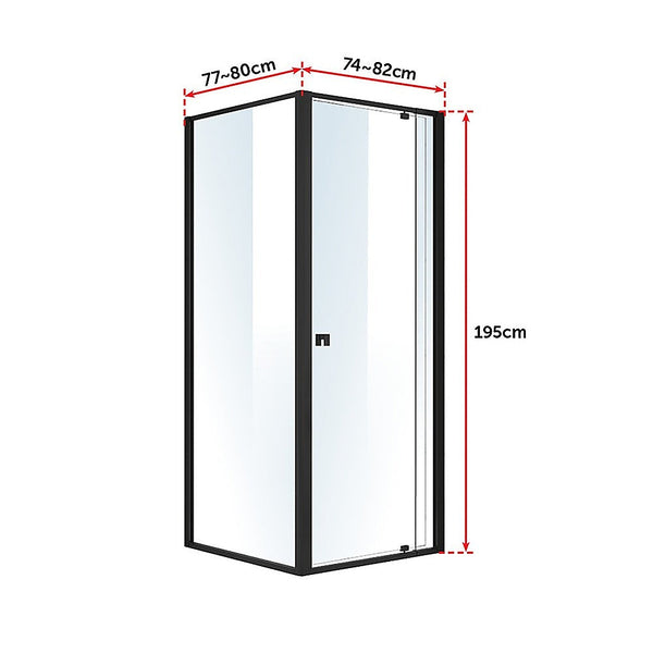 Shower Enclosures Semi Frameless Shower Screen (74~82)X 195Cm & (77~80)X Side As/Nzs Glass