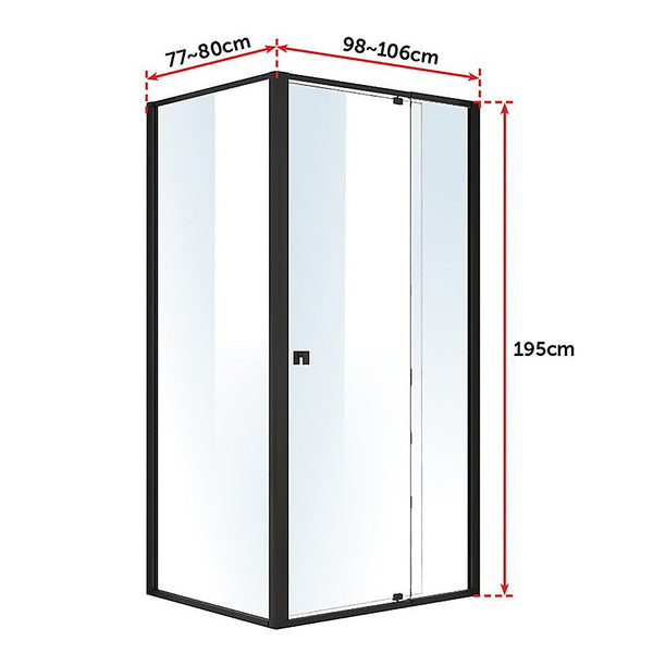 Shower Enclosures Semi Frameless Shower Screen (98~106)X 195Cm & (77~80)X Side As/Nzs Glass