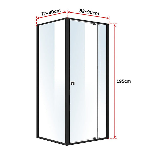 Shower Enclosures Semi Frameless Shower Screen (82~90)X 195Cm & (77~80)X Side As/Nzs Glass