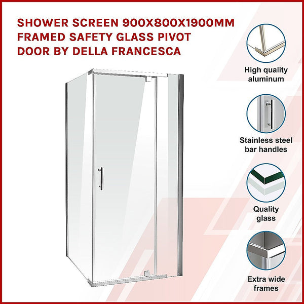 Shower Enclosures Shower Screen 900X800x1900mm Framed Safety Glass Pivot Door By Della Francesca