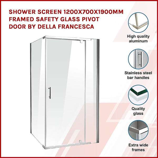 Shower Enclosures Shower Screen 1200X700x1900mm Framed Safety Glass Pivot Door By Della Francesca