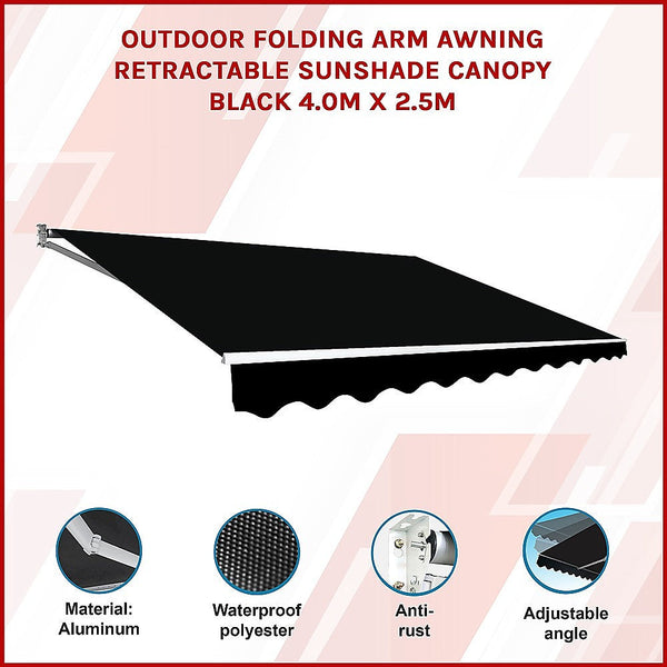 Awning & Canopy Parts Outdoor Folding Arm Awning Retractable Sunshade Canopy Black 4.0M X 2.5M