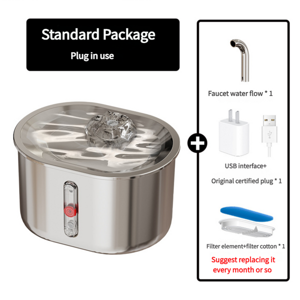 Dog Fountains Package Stainless Steel Pet Water Fountain With Faucet Flow And Usb Plug