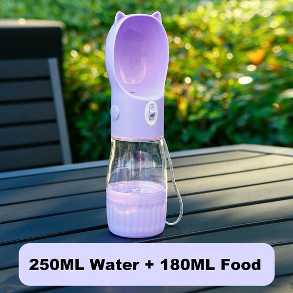 Dishes, Feeders & Fountains Purple Portable Dog Water Bottle With Built In Bowl Dispenser 250Ml Water180ml Food Capacityleak Proof For Travel And Walk