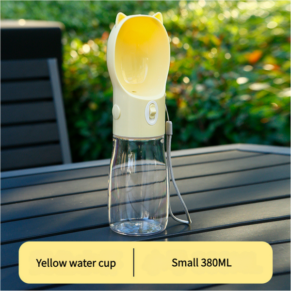 Dog Bowls Portable Dog Water Bottle With Bowl Dispenser 380Ml Yellow Pet Travel Cup Leak Proof One Hand Operation