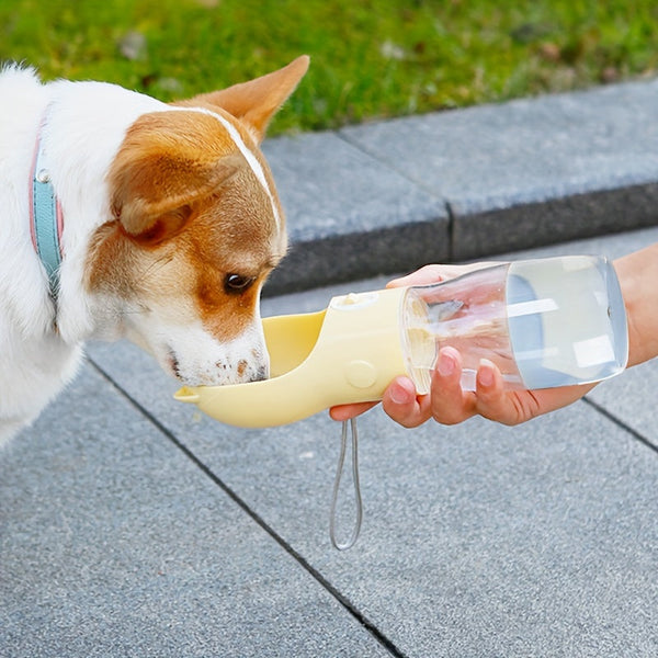 Dog Bowls Portable Dog Water Bottle With Bowl Dispenser 380Ml Yellow Pet Travel Cup Leak Proof One Hand Operation