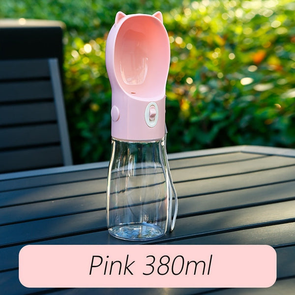 Dog Bowls Portable Dog Water Bottle With Bowl Dispenser 380Ml Pink Pet Travel Cup Leak Proof One Hand Operation