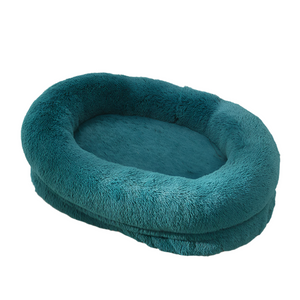 Pet Beds Fluffy Donut Shaped Pet Bed Soft Cozy And Anti Anxiety For Dogs Cats Machine Washable Cyan Blue Size:L 90*65*20Cm