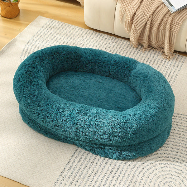 Pet Beds Fluffy Donut Shaped Pet Bed Soft Cozy And Anti Anxiety For Dogs Cats Machine Washable Cyan Blue Size:L 90*65*20Cm