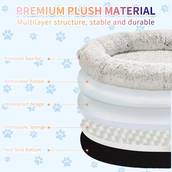 Pet Beds Fluffy Donut Shaped Pet Bed Soft Cozy And Anti Anxiety For Dogs Cats Machine Washable Cyan Blue Size:L 90*65*20Cm