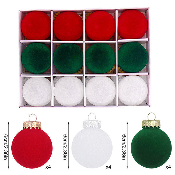 Seasonal Decorations 12 Piece Velvet Christmas Ornament Set Classic Red Green And White Baubles For Holiday Tree Decoration (6Cm)