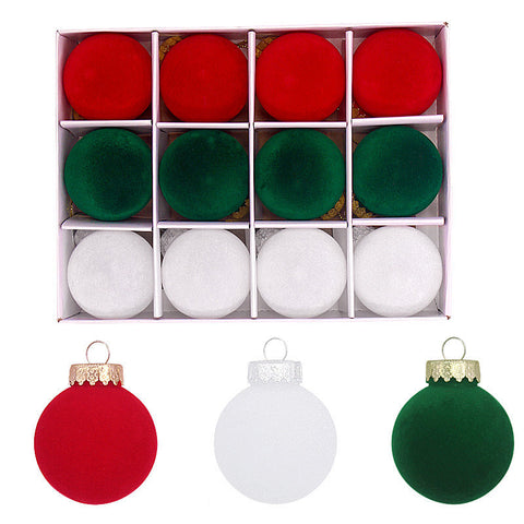 Seasonal Decorations 12 Piece Velvet Christmas Ornament Set Classic Red Green And White Baubles For Holiday Tree Decoration (6Cm)