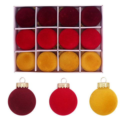 Seasonal Decorations 12 Piece Velvet Christmas Ornament Set Classic Wine Red And Yellow Baubles For Holiday Tree Decoration (6Cm)