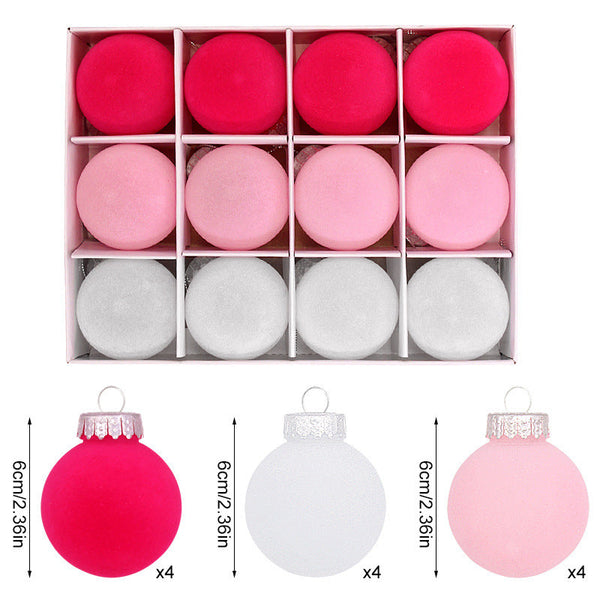 Seasonal Decorations 12 Piece Velvet Christmas Ornament Set Classic Red Pink And White Baubles For Holiday Tree Decoration (6Cm)