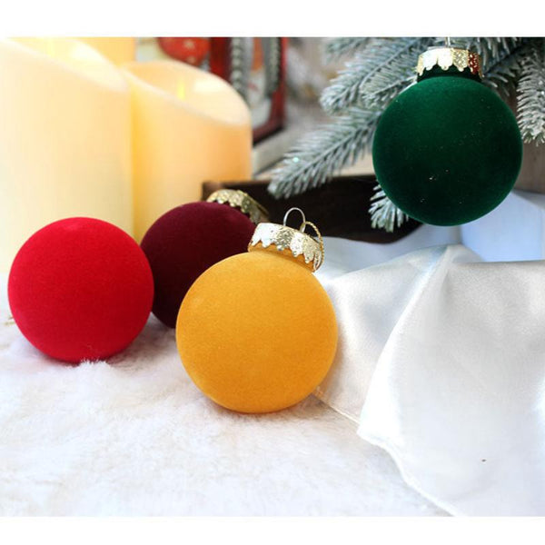 Seasonal Decorations 12 Piece Velvet Christmas Ornament Set Classic Blue Pink And Yellow Baubles For Holiday Tree Decoration (6Cm)