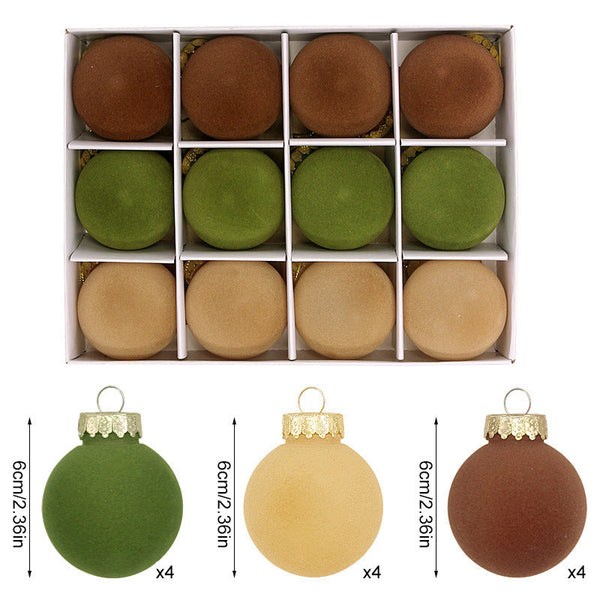 Seasonal Decorations 12 Piece Velvet Christmas Ornament Set Classic Coffee Green And Brown Baubles For Holiday Tree Decoration (6Cm)