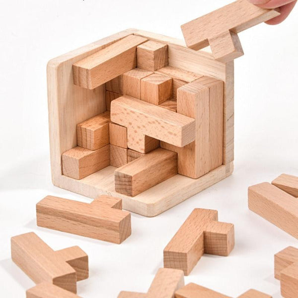 Puzzles Wooden Brain Teaser Puzzle 3D Cube Game For Adults And Kids Natural Block (2.75 Inches)