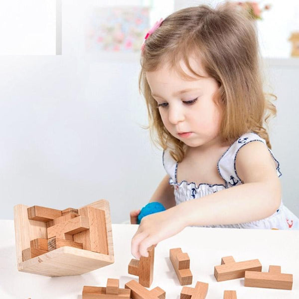 Puzzles Wooden Brain Teaser Puzzle 3D Cube Game For Adults And Kids Natural Block (2.75 Inches)