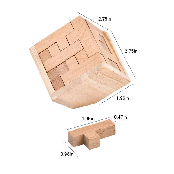 Puzzles Wooden Brain Teaser Puzzle 3D Cube Game For Adults And Kids Natural Block (2.75 Inches)