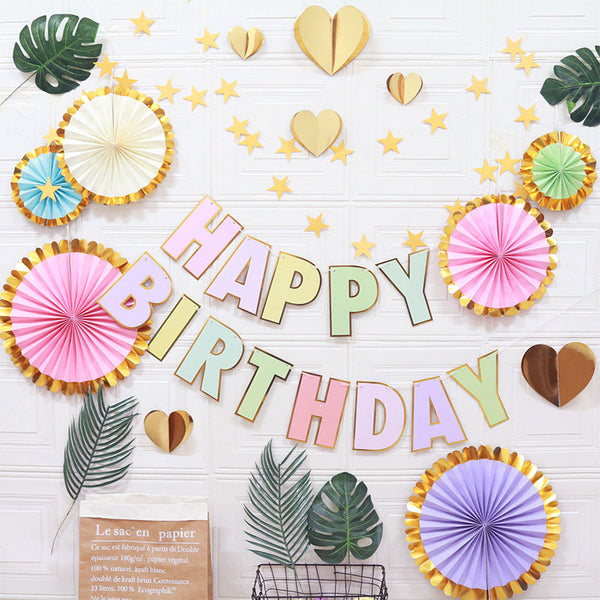 Banners, Bunting & Garlands Happy Birthday Party Decoration Set Fan Decorations Hearts Stars & Banner