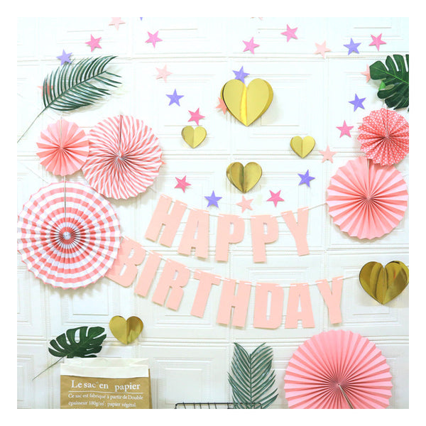 Banners, Bunting & Garlands Happy Birthday Party Decoration Set Fan Decorations Hearts Stars & Banner