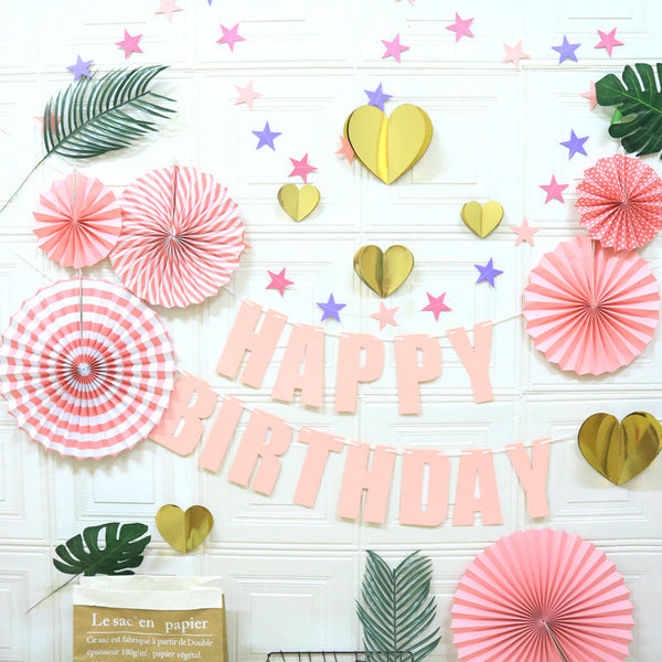 Banners, Bunting & Garlands Happy Birthday Party Decoration Set Fan Decorations Hearts Stars & Banner