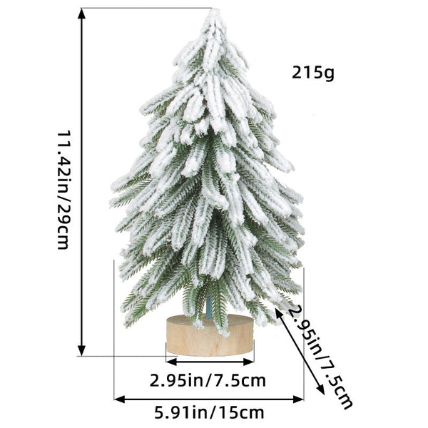 Seasonal Decorations Miniature Snowy Artificial Pine Tree Decoration 11.42 Inch Tabletop Christmas With Wooden Base