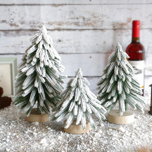 Seasonal Decorations Miniature Snowy Artificial Pine Tree Decoration 11.42 Inch Tabletop Christmas With Wooden Base